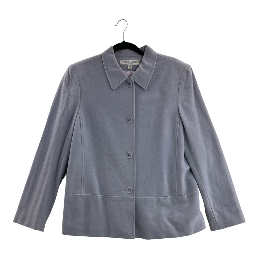 Kasper & Company Womens Jacket Coat Purple Buttons Lined Collar Wool Blend 14